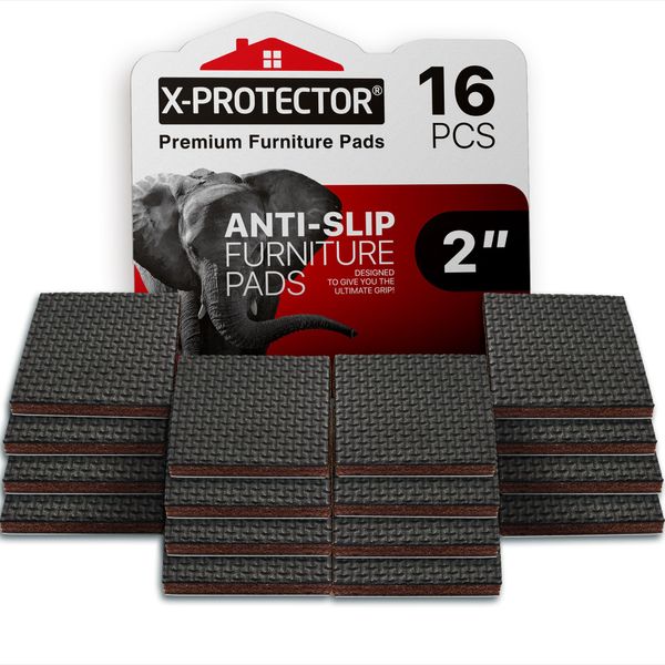 X-PROTECTOR Non Slip Furniture Pads - 16 Premium Furniture Grippers 2"! Self-Adhesive Rubber Feet Furniture Feet - Ideal Non Skid Furniture Pad Floor Protectors - Keep Furniture in Place!