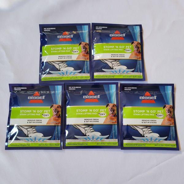 5 Pack Bissell Stomp 'n Go Pet Stain Lifting Pads +OXY Carpet Pet Stain Remover