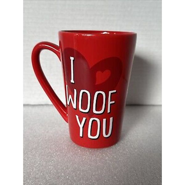 'I WOOF YOU!' DOG LOVERS TALL RED / WHITE VALENTINE CERAMIC COFFEE MUG 15oz