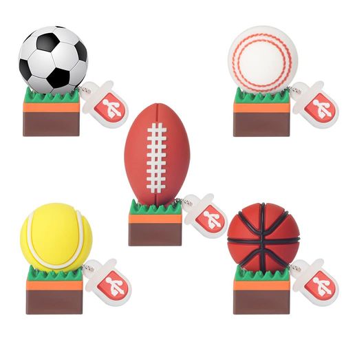 Leizhan 5 x 8GB Cute Balls USB Flash Drive, Tennis/Baseball/Soccer/Basketball/Rugby Shape Thumb Drive Memory Stick Drive Pendrive Gift for Kids, Teacher, Friends