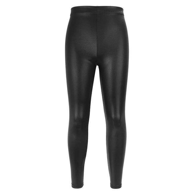 NewL Kinder Mädchen Tanzhose Gymnastik Glänzend Metallic Tanzleggings Skinny für Performances Kostüm (Schwarz, 5-6 Jahre) Tag Größe 120