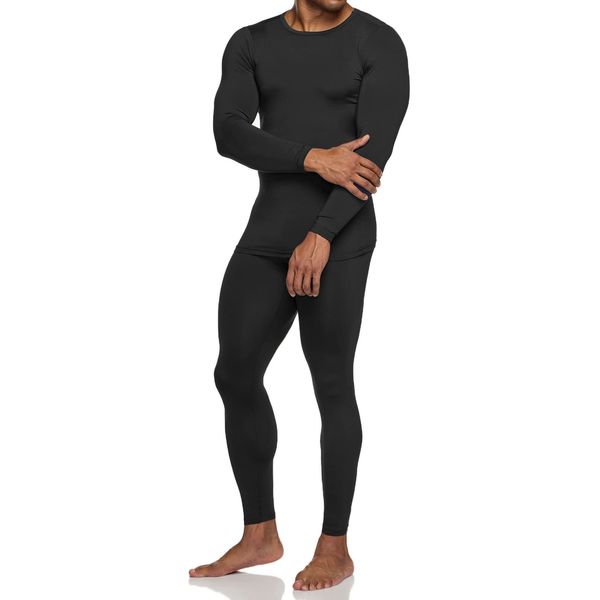 TSLA Men's Thermal Underwear Set, Microfiber Soft Fleece Lined Long Johns, Winter Warm Base Layer Top & Bottom, Soft Micro Fleece Black, Medium