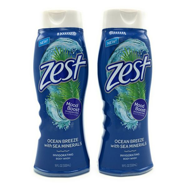 Zest Body Wash Ocean Breeze Invigorating 18 Ounce (532ml) (Pack of 2)