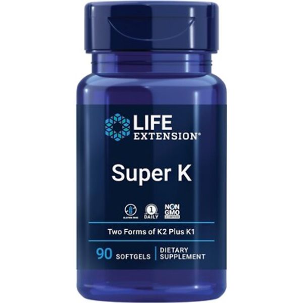 Super K with Advanced K2 Complex (MK-7)  Vitamin C 90 gels Life Extension Sealed