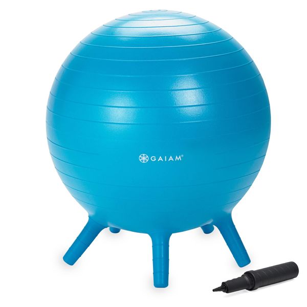 Gaiam Kids Stay-N-Play Children's Balance Ball - Flexible School Chair Active Classroom Desk Alternative Seating | Built-In Stay-Put Soft Stability Legs, Includes Air Pump, 45cm, Blue