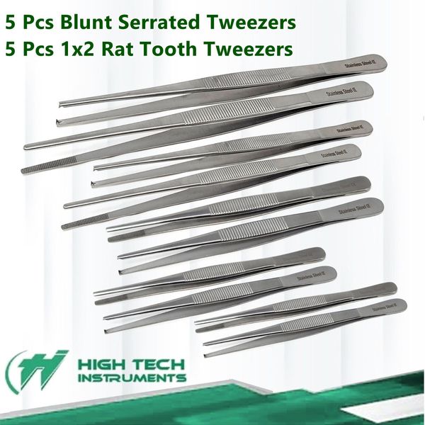 10 ASSORTED THUMB FORCEPS TWEEZERS SURGICAL INSTRUMENTS STAINLESS STEEL CE