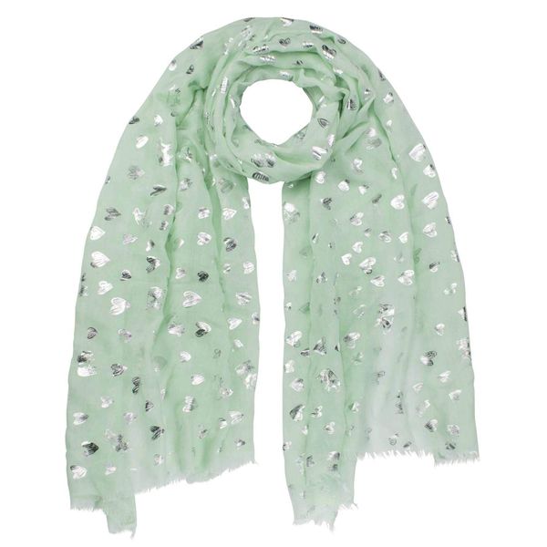 Basic Sense Heart & Cow Silver Foil Print Scarf, Mint Green