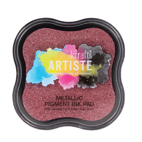 Artiste Pigment Metallic Berry Red Ink Pad for Stamping, Embossing Powders, Crafting Supplies, Highly Pigmented, Use with Clear Stamps, Rubber Stamps, Ink Pads are Safe Non-Toxic Acid-Free