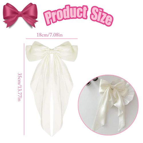 JOOTUEPO Big Bow Hair Clips 3pcs, French Hair Clips with Long Ribbon Solid Color Hair Barrette Clips, Women Girls Dress Up Accessories Cute Gifts, for Birthday/Party/Show (Black, Rice white, Pink)