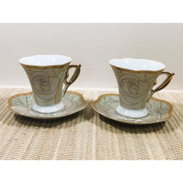 D'Lusso Home Collection Rose Demitasse Espresso Cups and Saucers Set of 2