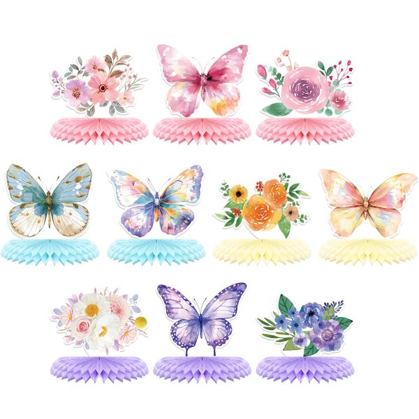 10PCS Butterfly Baby Shower Decorations Butterfly Centerpieces Decoration for Table Spring Table Centerpieces Flower Butterfly Decorations Honeycomb Table Toppers for Baby Shower Garden Birthday Party
