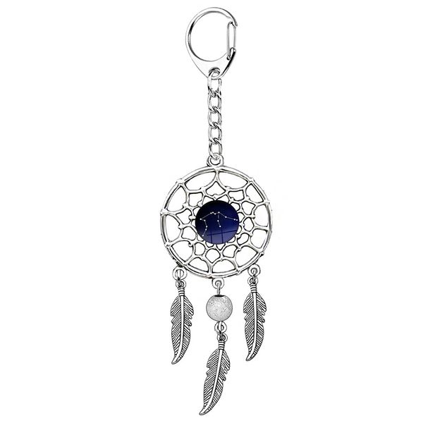 AMOR SPES Dream Catcher Key Chain Twelve Constellations Key Ring Vintage Feather Dream Catcher Keychains Birthday Gifts for Women Men (Aquarius)