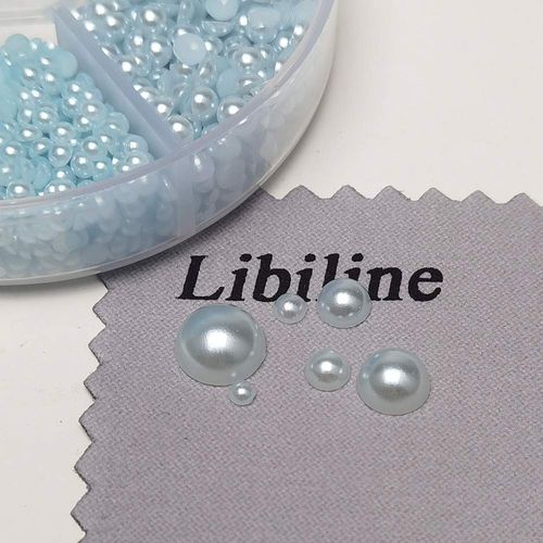 Libiline 1 Box 1170pcs Blue Mix Sizes Round 3/4/5/6/8/10mm Flat Back Beads Half Pearl Scrapbooking Bead for Wedding Ornament (Blue)