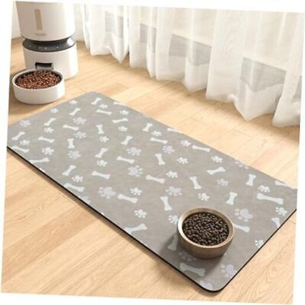 Pet Feeding Mat-Absorbent Dog Food Mat-Dog Mat for Food and Water 17"x34" GREY