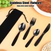 Partideal Camping Cutlery Set, 4 Pcs Titanium Black Flatware Set with Bag, Stainless Steel Plating Camping with Spoon Knife Fork for Outdoor Picnic Camping Office