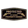 Fancy Protected by Armed Property Owner .45 Sign (Black Gold) - Large 1 Pack