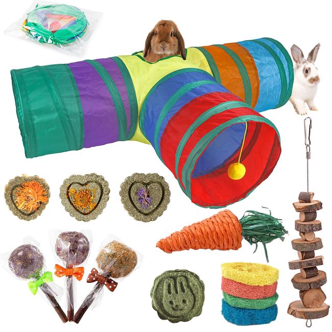 HERCOCCI Bunny Tunnels and Tubes, Collapsible Rabbit Hideout Tunnel Small Animal Activity Toys for Rabbits Bunnies Guinea Pigs Ferrets Kitty Puppy