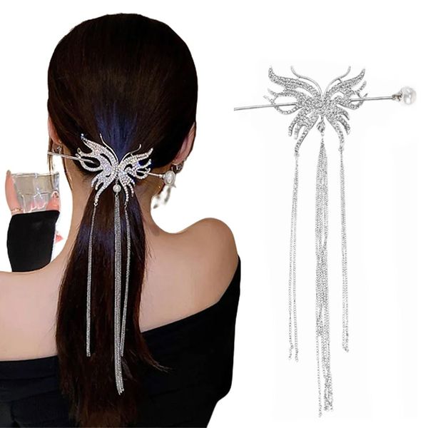 SSRDFU Haarspange Mit Stick Dutt - Schmetterling Haarspange Halter Clips Glänzende Strass Haarspange für Frauen Mädchen Haarschmuck Kopfschmuck Haarspange Zubehör Für Hochzeiten, Partys, Bälle