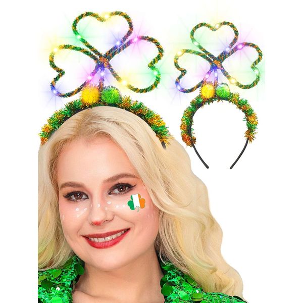 Zehope Light Up St. Patrick's Day Headband Irish Shamrock Headbands LED Clover Hair Accessories for Women and Girls