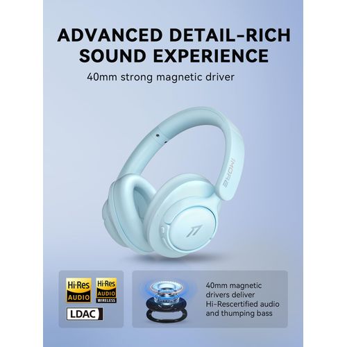 1MORE SonoFlow SE HQ31 Wireless Bluetooth Headphones -42dB Noise Cancelling Over-Ear Bluetooth Headset with Hi-Res Audio, 90H Playtime, LDAC, All-Day Comfort for Travel Work Gaming, Blue
