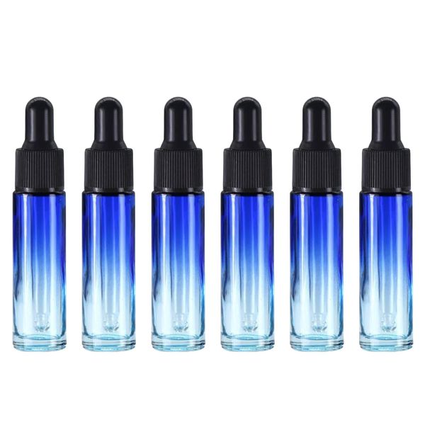 Eyedropper Bottle 10ml 6pcs Light Filtering Glass Blue Gradient Glass Dropper Jar Aroma Storage Container Refill Bottle for Essential Oils, Cosmetics, Perfume