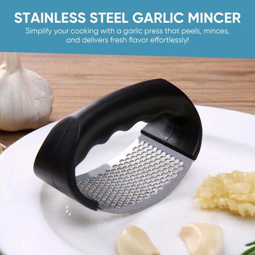 Fourteen Homes Garlic Press - Stainless Steel Garlic Mincer - Chopper with Peeler - Rust Proof - Dishwasher Safe