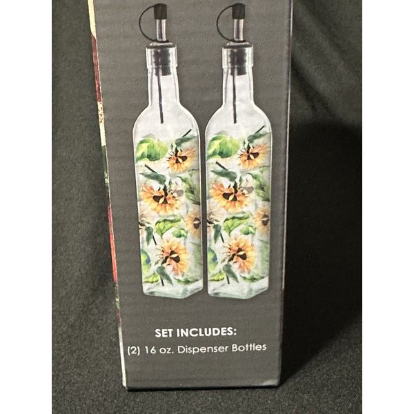 TAHARI oil and vinegar dispenser Set With Beautiful Sunflower 🌻 Design Glass