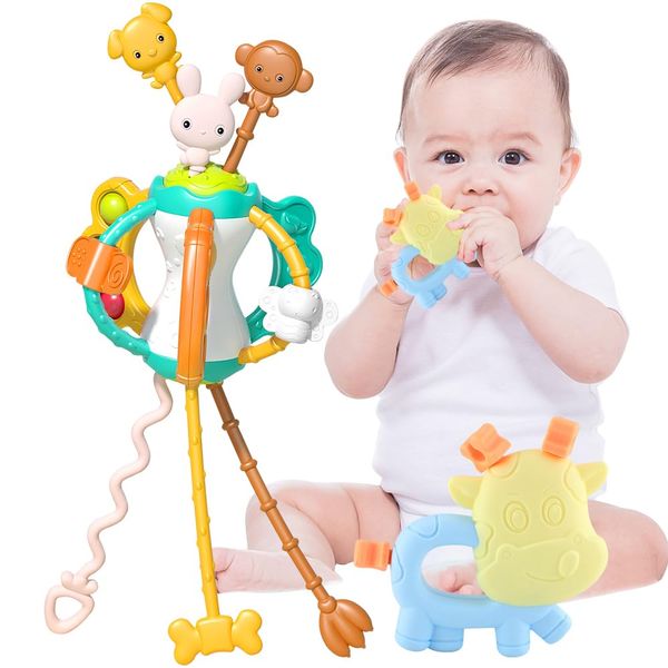 String Toy, Five Sensory Shige Kit, Teeth Teeth, Educational Toys: Interactive Toy for Drawing, Fingertip Training, Focusing, Color Recognition, Fingertip Training, String Toy, Rattle, Rattle, Peeling Toy, Educational Toy, Development, Pushing, Hanging, S