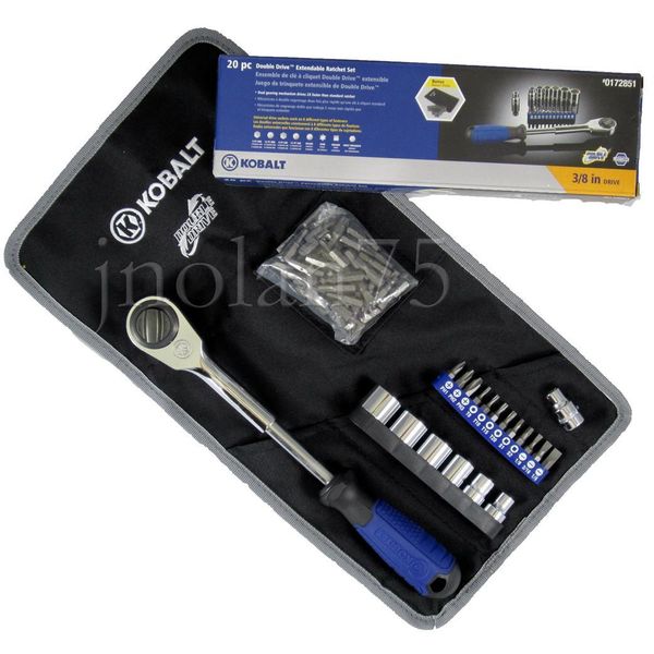 20 Piece KOBALT DOUBLE DRIVE Extendable 3/8" Ratchet Tool Set with POUCH CASE