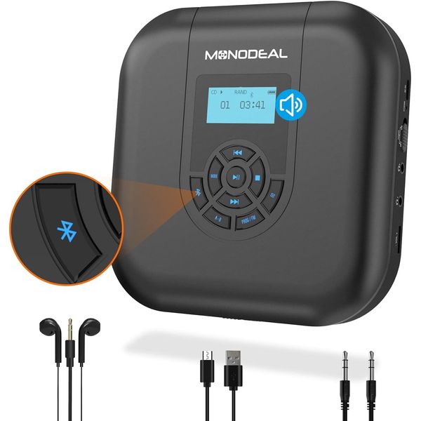 CD Player Portable, MONODEAL Bluetooth CD Player with Speakers and FM Transmitte
