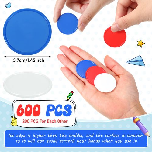 Wettarn 600 Pcs Plastic Poker Chips 1.45 Inch Game Chips 3 Colors Poker Chip Set Bingo Chips Blank Counting Chips or Adults Kids Poker Game Counters Learning Math Counting Play, Red, Blue, White
