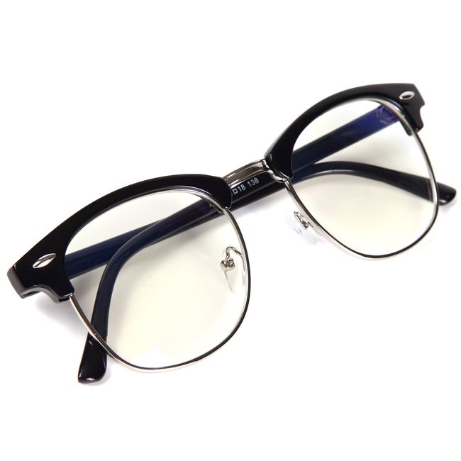 FREESE Men's Ultra Lightweight Blue Light Reduction Glasses, UV Protection, Salmon Shape, Classic Design, black silver