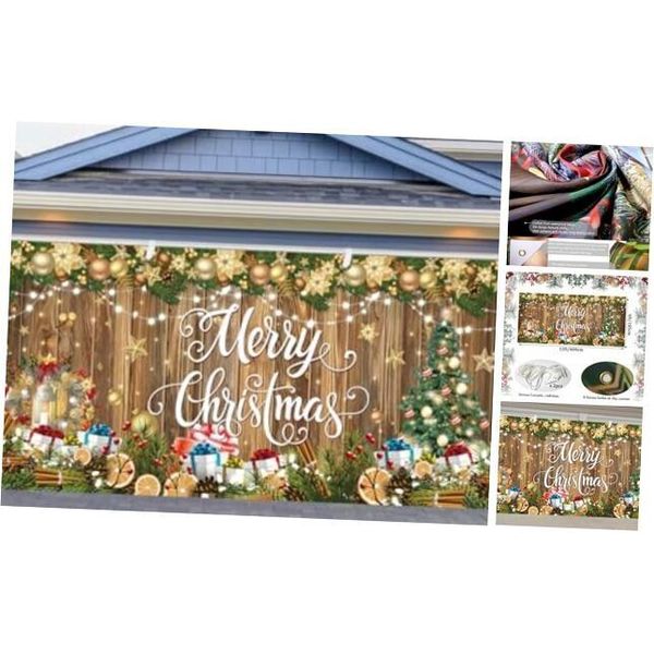 Christmas Garage Door Decorations, Merry Christmas Backdrop 6 x 13 Brown-SH01