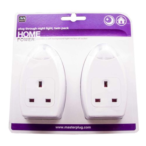 Masterplug NFS38/10-BG Soft Glow LED Dusk to Dawn Lights Plug In Sockets, Set of Two, 8 x 8 x 6 cm, Silver