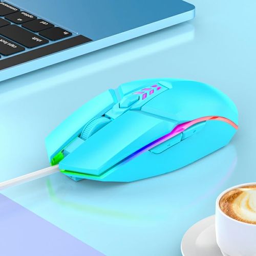 1600dpi RGB Lighting Gaming Wired Mouse with Silent Buttons - Black/Blue/Pink (Blue)