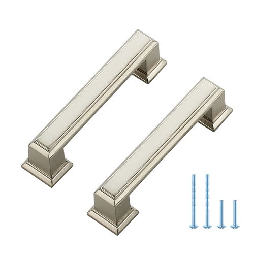 Ravinte Hardware 5 Pack Brushed Nickel Cabinet Pulls, 3 Inch (76mm) Hole Center Zinc Alloy Drawer Handles for Kitchen Cabinets, Cupboards, Dressers, Square Solid Metal Hardware