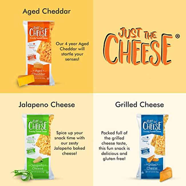 Just the Cheese Bars Cheese Crisps, High Protein Baked Keto Snack, Made  with 100% Real Cheese, Gluten Free, Low Carb Lifestyle