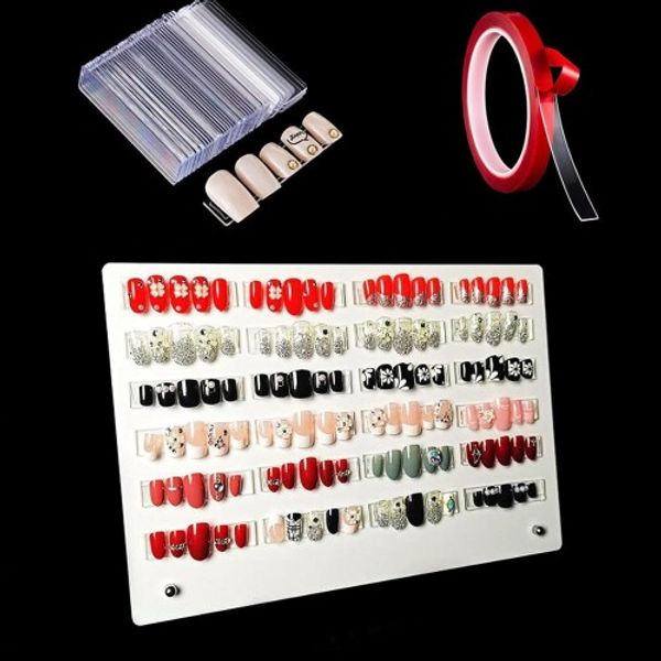 1 Nail Sample Display Board BetterJonny Display Board - Acrylic Rack Display for 50 Clear Nail Tip Sticks Rack Display with 1 Roll of Double-Sided Tape (3m Long)