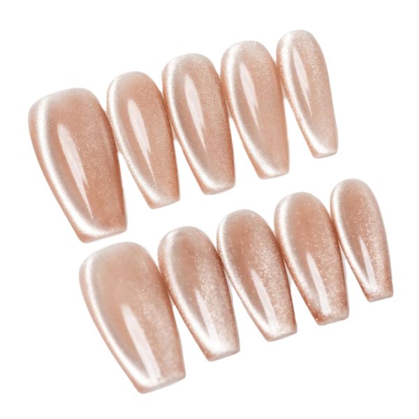 Sun&Beam Nails Handmade Nail Tips, Medium, Long, Ballerina, Coffin, Plain, Skin Color, Beige, Cat Eye, Magnet, Popular, Stylish, Cute, False Nails, Pack of 10 (#86, XS)