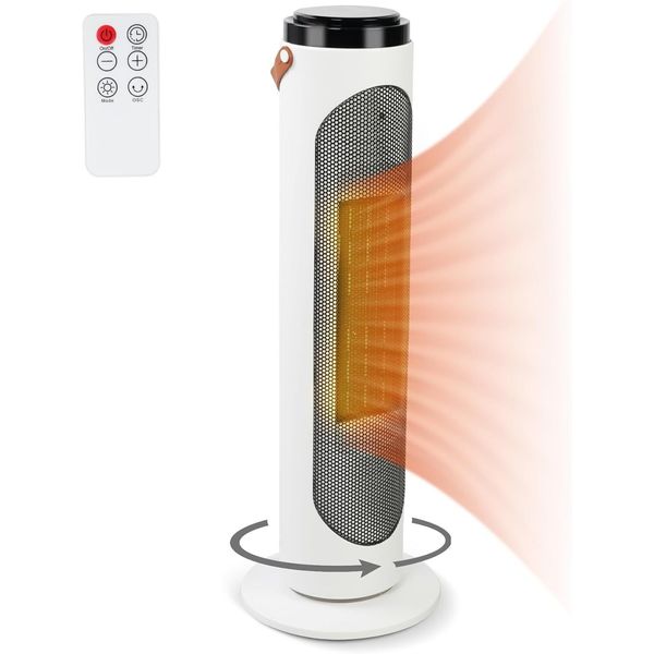 CLARFEY Ceramic 1500W Tower Space Heater Fast Heating 24Hrs Timer Space-Saving