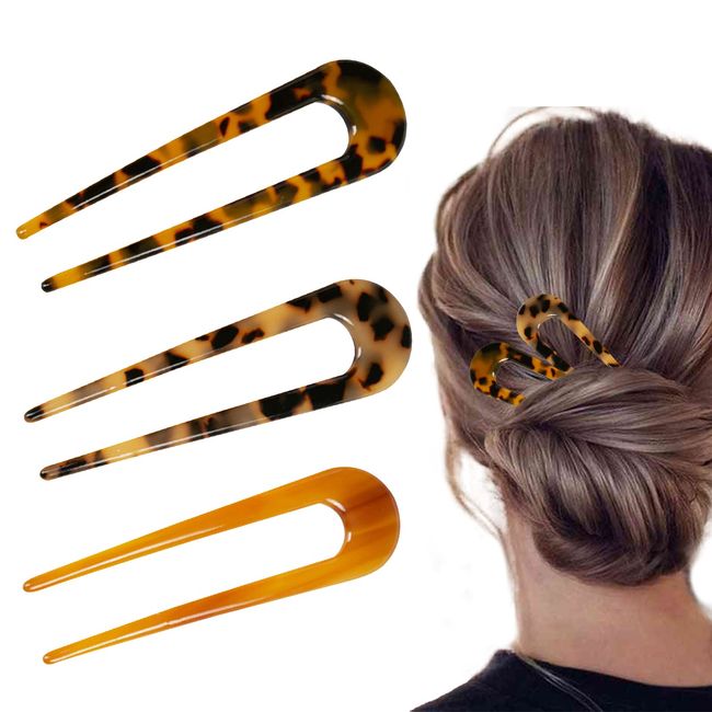 U-förmige Haarnadeln, Haarnadel Stick Französisch Stil, U-förmige Haarclips, Haarnadel Gabel Sticks, Frisur Chignon Pins, U-förmige Haarnadeln, Haarclip Schildkröte Shell, 3 Stücke