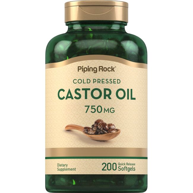 Castor Oil Softgel Capsules 750mg | 200 Count | Non-GMO | by Piping Rock