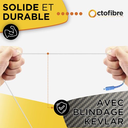 Octofibre - Freebox Fibre Optic Cable - 10 m - Reinforced with Kevlar Shielding - Fibre Optic Extension / Cable - SC APC to SC UPC - 10 Year Guarantee