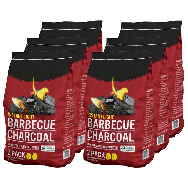 AMOS Instant Light Barbecue Charcoal 2 x 850g BBQ Grill Coal Bags (12 x 850g Bags)