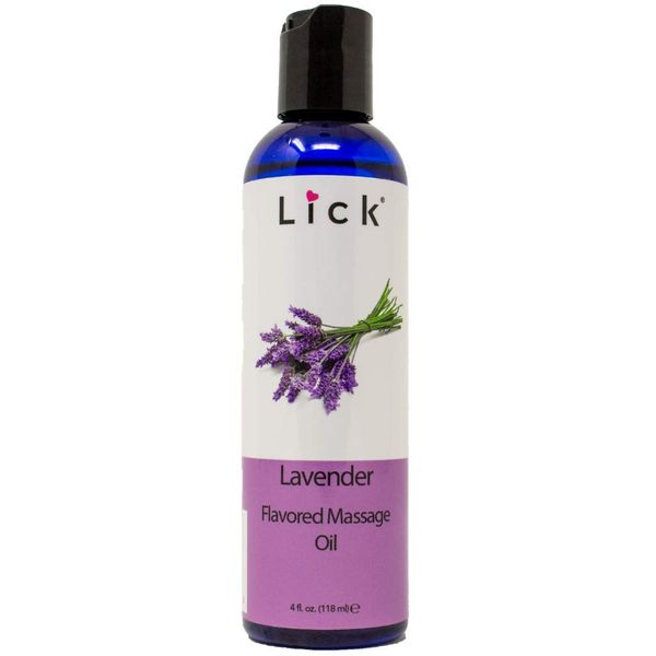 Lavender Flavored Massage Oil for Couples – Edible Massaging Lotion with Vitamin E, Sweet Almond and Coconut Oil is Non Sticky and Gentle on Skin – Natural, Relaxing and Vegan (4 oz)