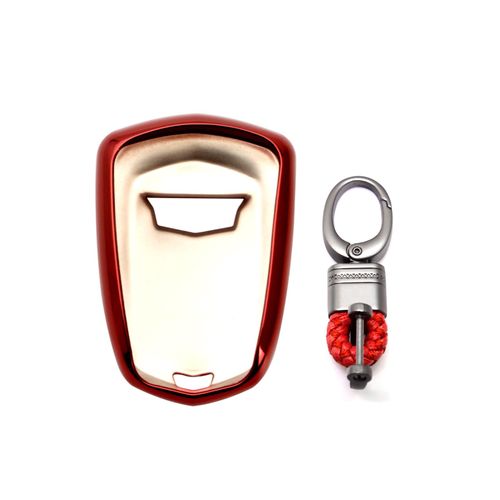 Xotic Tech Red Key Fob Cover w/Keychain, Soft TPU Key Fob Case Shell Protector Compatible with Cadillac Escalade 2015-2019, CTS SRX XT5 ATS STS CT6 3/4/5/6-Buttons Smart Keyless Entry Key