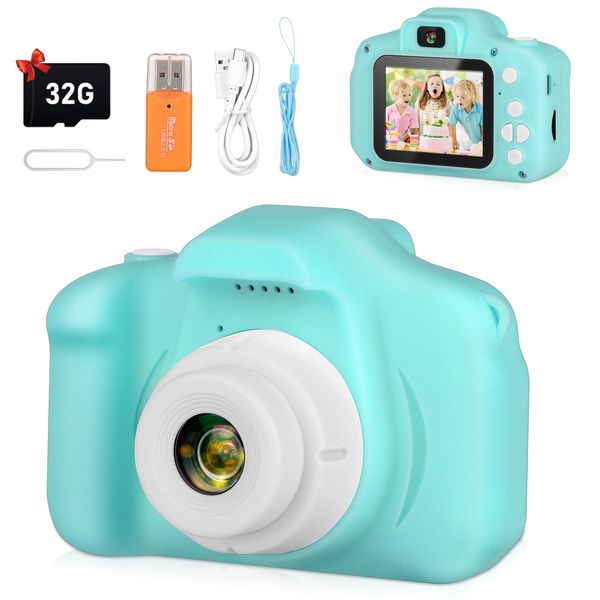 Kids Camera, Selfie Camera for Girls Age 3-12, HD Digital Video Cameras with 32GB SD Card, Portable Toy for Toddlers, Christmas Birthday Festival Gifts for Kids