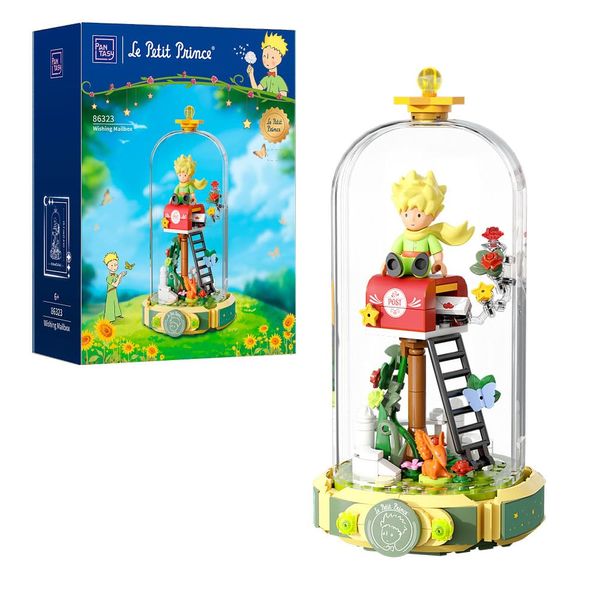 PANTASY Le Petit Prince Rose Mailbox Building Block Set, Creative DIY Flower Display with Rotating Globe Dome, Collectible Model Kit for Adults and Kids, Gift Idea for Le Petit Prince Fans