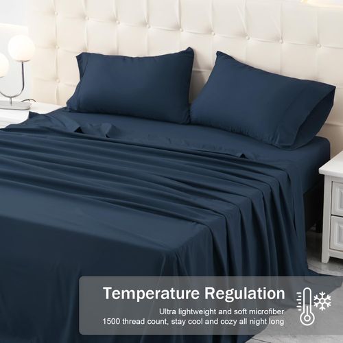 MICORAL Twin Bed Sheets Set, Soft Breathable Bedding Sheet Set, Sheets Set with 16" Deep Pocket Design (3 Pieces, Twin, Navy)