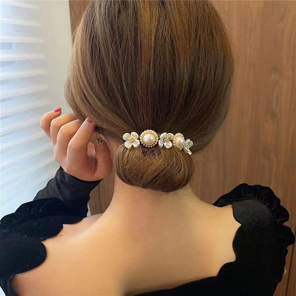 88flix Chignon Maker Deft Van Bun Hair Maker Ribbon Defft Band Hair Access Defft Band (Pearl Flower)